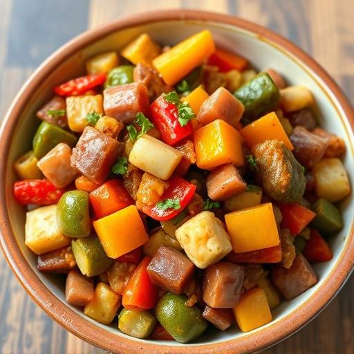 A bowl of colorful Chakalaka with various vegetables