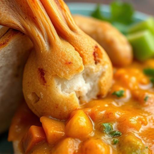 A halved bunny chow filled with a flavorful Durban curry, showcasing the bread and curry layers.