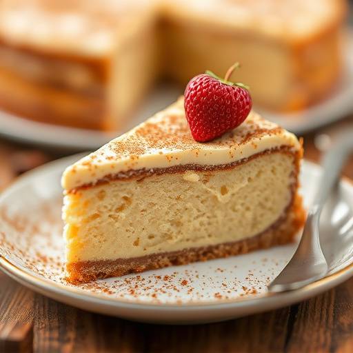 A slice of Melktert with a sprinkle of cinnamon