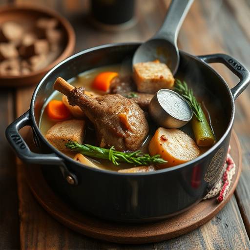 A steaming pot of Lamb Bredie with vegetables