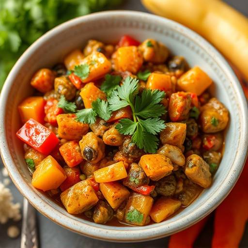 A vibrant image of Chakalaka served in a bowl, showcasing the colorful vegetables.