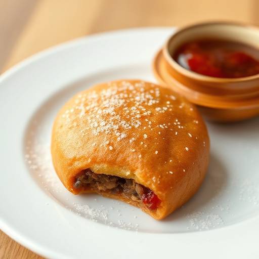 Golden brown vetkoek, deep-fried dough, some filled with mince, others with jam, a popular treat across South Africa